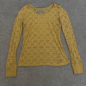 Free People Mustard Patterned Long Sleeve Top
